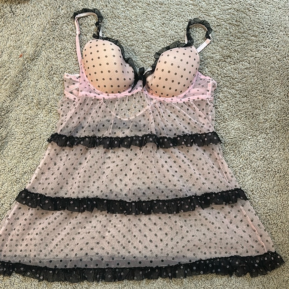 Black and Pink polkadot mesh slip.